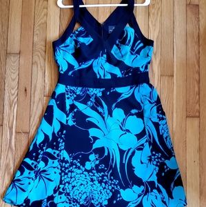 Teal and black floral swing dress